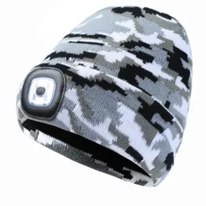 Unisex winter LED gebreide muts met camouflagepatroon en oplaadbare verlichting.