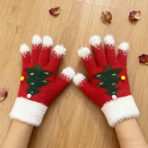 Guanti in maglia di Natale inverno caldo rosso simpatico guanti dita separate regalo