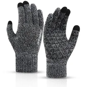 Gants Chauds d'Hiver en Tricot Tactile Coupe-vent Antidérapant Thermique Doublé Polaire pour Hommes Femmes