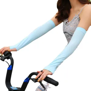 Summer outdoor sun protection ice silk arm sleeves, UV protection cooling arm covers for sports.