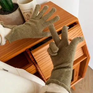Women winter warm knit gloves solid color wool soft touchscreen thermal gloves for cold weather
