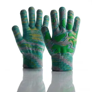 Kids knitted thermal gloves with non-slip silicone grip for autumn and winter outdoor use.