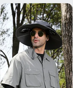Outdoor zonne-ventilator zonnekand voor vissen en wandelen met UV-bescherming grijs.