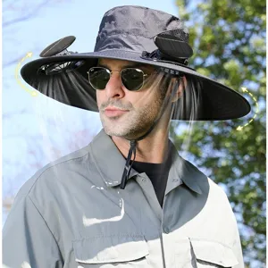 Outdoor Sun Protection Bucket Hat With Solar Powered Fan Breathable Wide Brim Fishing Cap Unisex Summer UV Protection Hat