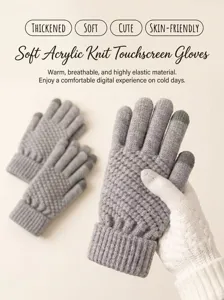 Detailansicht warmer Acryl Strick Touchscreen Handschuhe mit weichem Stoff und Passform.