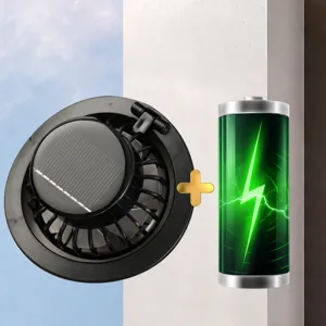 Portable solar fan module with built-in rechargeable lithium battery and convenient USB charging port.