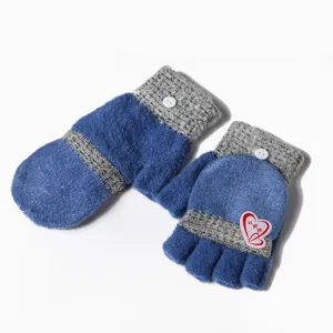 Winter warm convertible half finger gloves knitted blue grey thick couple mittens