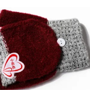 Winter warm knitted flip-top half-finger gloves for couples, thick fleece lined cozy gear.