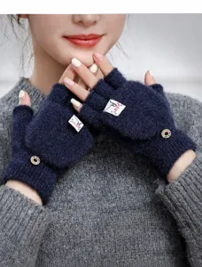 Winter warm half-finger flip-top knit gloves for cozy daily wear and touchscreen use.