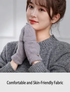Plush convertible fingerless gloves for winter warm half finger mittens in grey stylish accessory
