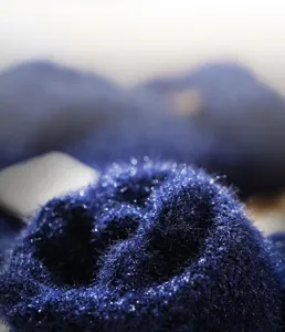 Blue crystal velvet knitted gloves detail view soft warm winter thermal mittens for daily wear