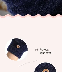 Detailed view of winter knitted plush half-finger gloves featuring soft warm fabric and wrist protection.