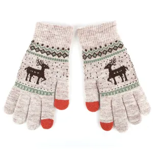 Winter thick warm touchscreen gloves with deer jacquard pattern and cashmere feel for couples.