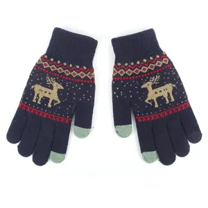 Winter warm knit touch screen gloves with cute reindeer pattern, thick thermal winter gloves.