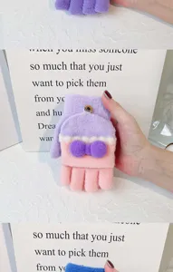 Leuke pluche halve vinger winter handschoenen voor vrouwen, warme dikke gebreide wanten.
