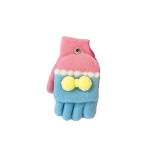 Leuke schattige winter pluche vingerloze handschoenen voor dames met mooie strik.