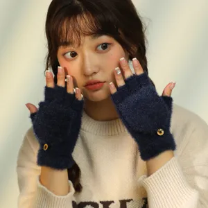 Damen flauschige Strick fingerlose Handschuhe Herbst Winter warme halbe Fäustlinge