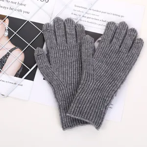Grijs gebreide touchscreen handschoenen voor vrouwen, warme wollen winter handschoenen.