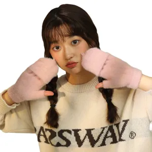 Süße Winter Strick Flip-Top fingerlose Handschuhe Hauptansicht mit warmem Wolldesign.