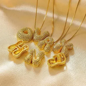 Modische Vergoldete Diamant Blasen Buchstaben Halsketten Hip Hop Kupfer Alphabet Anhänger Set