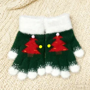 Simpatici guanti di Natale invernali, caldi guanti in maglia con polsini bianchi soffici.
