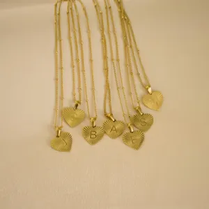 Stainless steel sunray heart alphabet initial necklace minimalist fashion gold jewelry detail