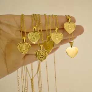 Gold stainless steel sunburst heart letter pendant necklace for women minimalist fashion jewelry
