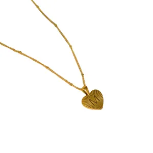Gold stainless steel sunburst heart letter M pendant necklace minimalist jewelry main view