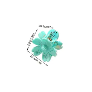 Dettaglio molletta per capelli a fiore di ciliegio perlata ciano con indicazioni misure