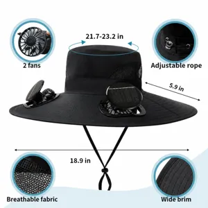 Solar powered fan sun hat wide brim fisherman cap outdoor fishing UV protection breathable