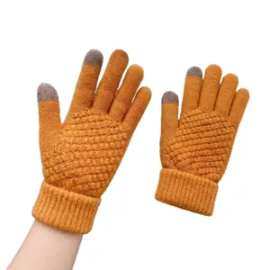 Damen Winter warme gestrickte Touchscreen Handschuhe dicke Ananas Muster Handschuhe
