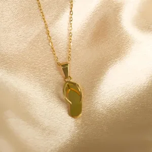 Gold stainless steel flip-flop pendant necklace, dainty chain jewelry for women summer style.