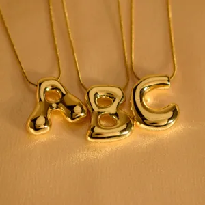 Fashion Copper Bubble Letter Pendant Necklace Stainless Steel Snake Chain Gold Plated Initial Letter Jewelry For Women