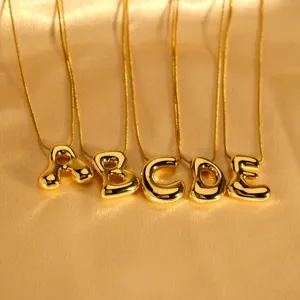 Gold Puffy Letter Pendant Snake Chain Necklace A-Z Initial Fashion Jewelry for Women