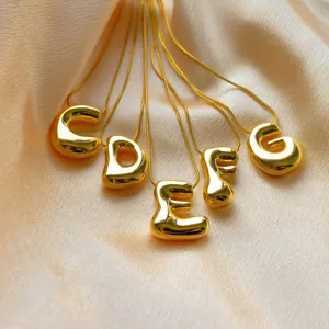 Gold puffy letter pendant snake chain necklace chic minimalist fashion jewelry for women