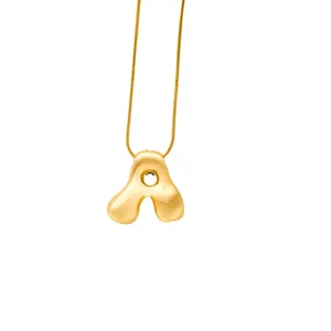 Gold puffy letter pendant necklace with sleek snake chain for women fashion jewelry.