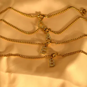 Layered rhinestone letter gold chain bracelet vintage fashion jewelry elegant women accessories