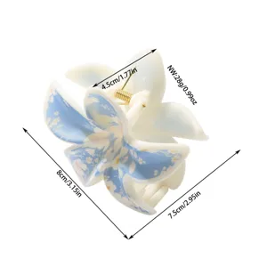 Dibujo técnico que muestra las dimensiones de una pinza para el pelo Plumeria de ABS