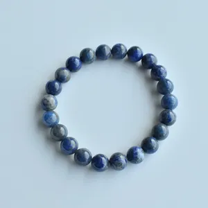 Natural lapis lazuli gemstone beaded elastic stretch bracelet for women and men daily wear