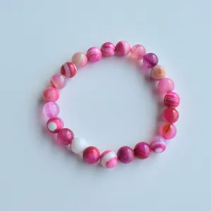 Pink natural stone beaded stretch bracelet 8mm gemstone jewelry for women elegant charm daily wear