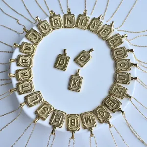 Stainless Steel Square Letter Pendant Necklace Fashion Alphabet Initial Hip Hop Jewelry Gift