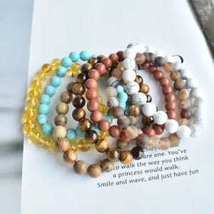 Handmade 8mm natural stone beaded stretch bracelets, colorful gemstone jewelry for women.