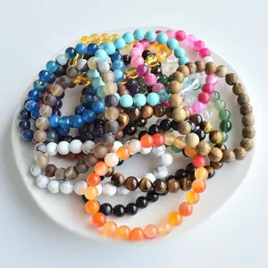 Natural Stone Beaded Stretch Line Bracelet Colorful Gemstone Handmade Fashion Jewelry For Women And Men