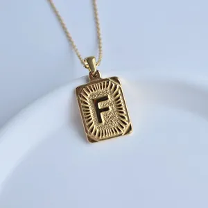 Gold stainless steel square letter F pendant necklace fashion minimalist charm item.