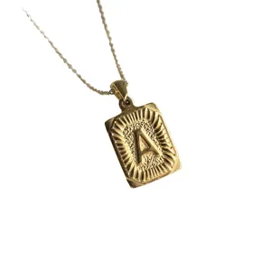 Gold square letter pendant necklace stainless steel fashion hip hop jewelry accessory