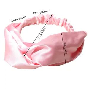 Pink satin wide headband for face washing with 17cm width and 13g weight specifications