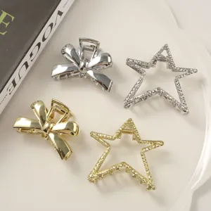 Korean Minimalist Alloy Hair Claw For Women Bowknot Star Shape Metal Hair Clip Gold Silver Gun Black Hair Accessories