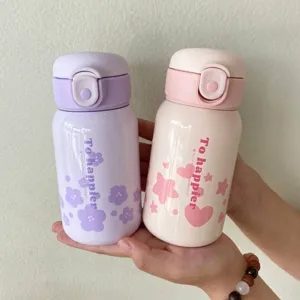 Botella de Agua Térmica de Acero Inoxidable 316 para Niños Taza con Pajita Portátil Dibujos Animados Estilo Fresco