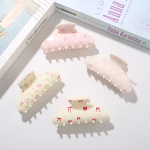 Lot de 4 pinces à cheveux en ABS de 10,5 cm avec imprimés élégants de nœuds et fleurs
