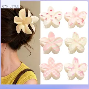 Pinza de Garra para el Cabello de Plumeria de ABS Estilo de Vacaciones Dulce Estampado de Lazo Floral Lunares Mujer